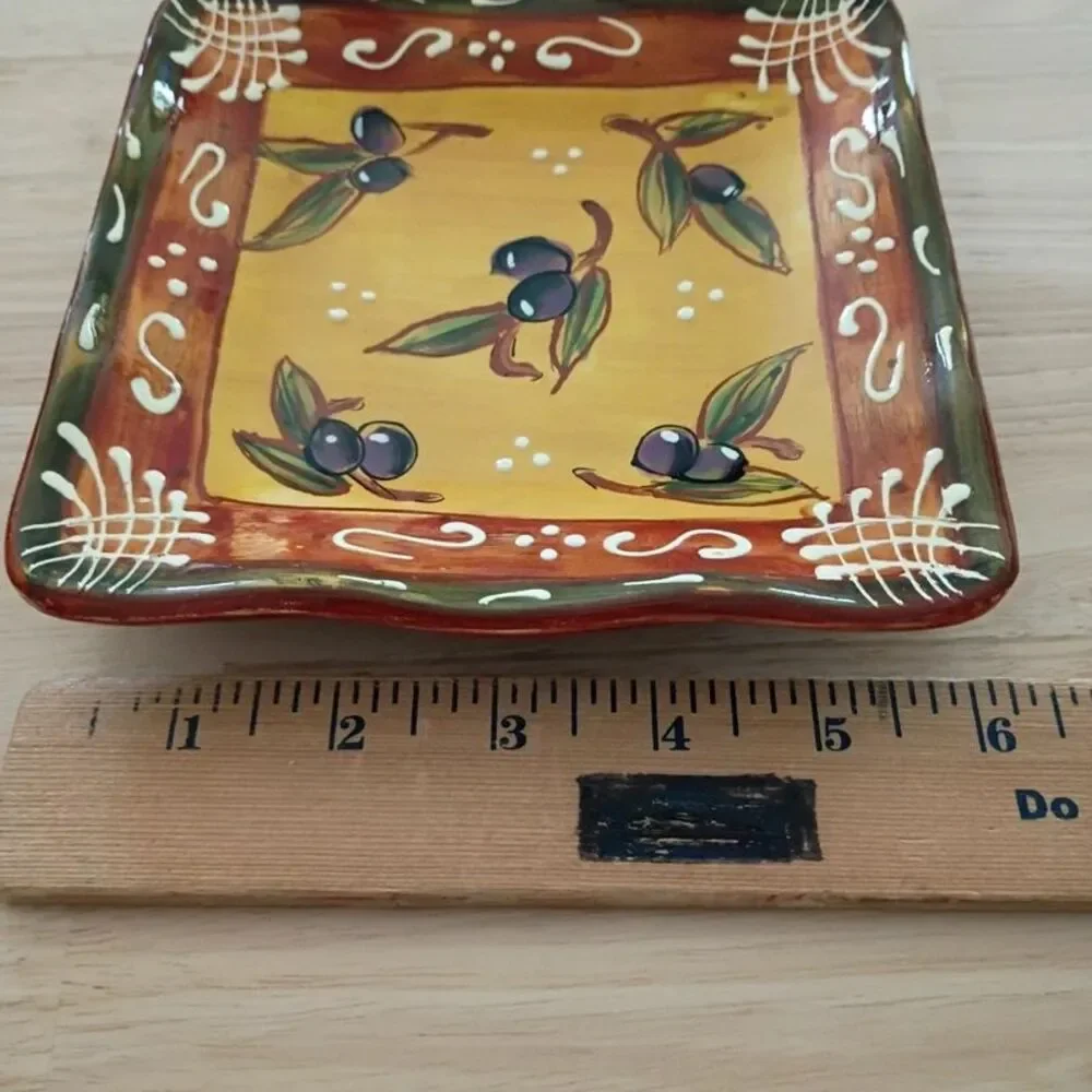 Certified International French Olives Collection Square Canape Plates set of 4
